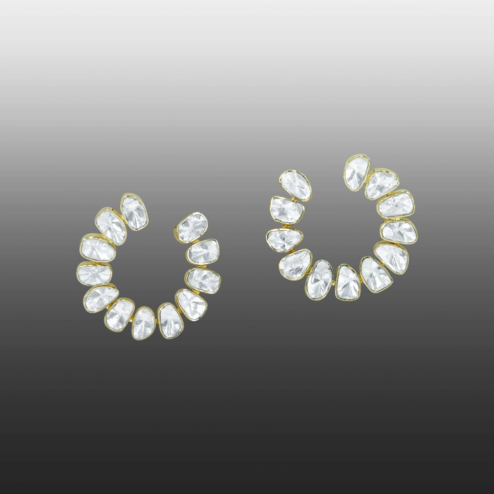 Spiral Hoop Earrings with Polki in Open Setting